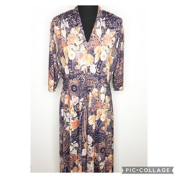 Soft Surroundings purple orange cream floral v neck knit maxi dress size Large - Picture 1 of 15